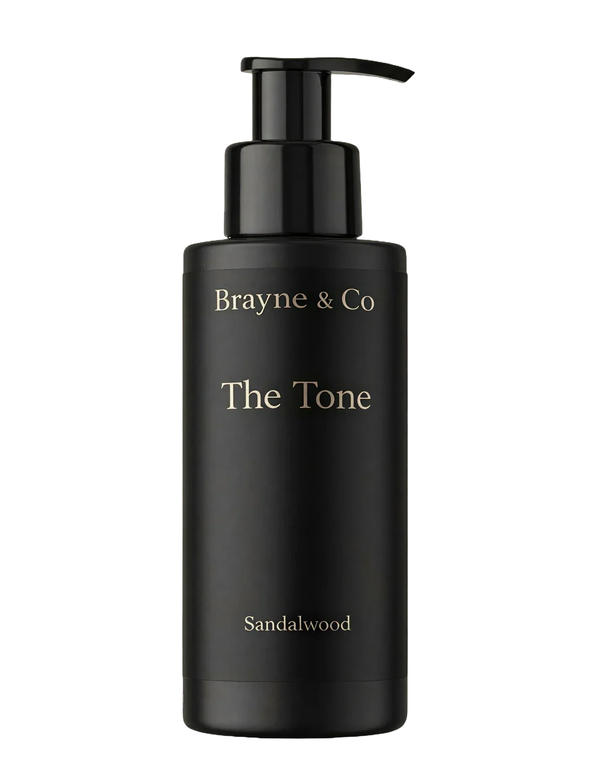 Brayne & Co The Tone — Hydrating Self Tanner for Men in black bottle with pump and sandalwood scent label